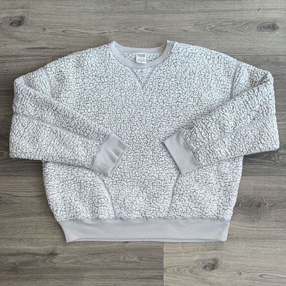Victorias Secret PINK Sherpa Sweater Small Oversized Light Gray Cozy Loungewear - Picture 1 of 12